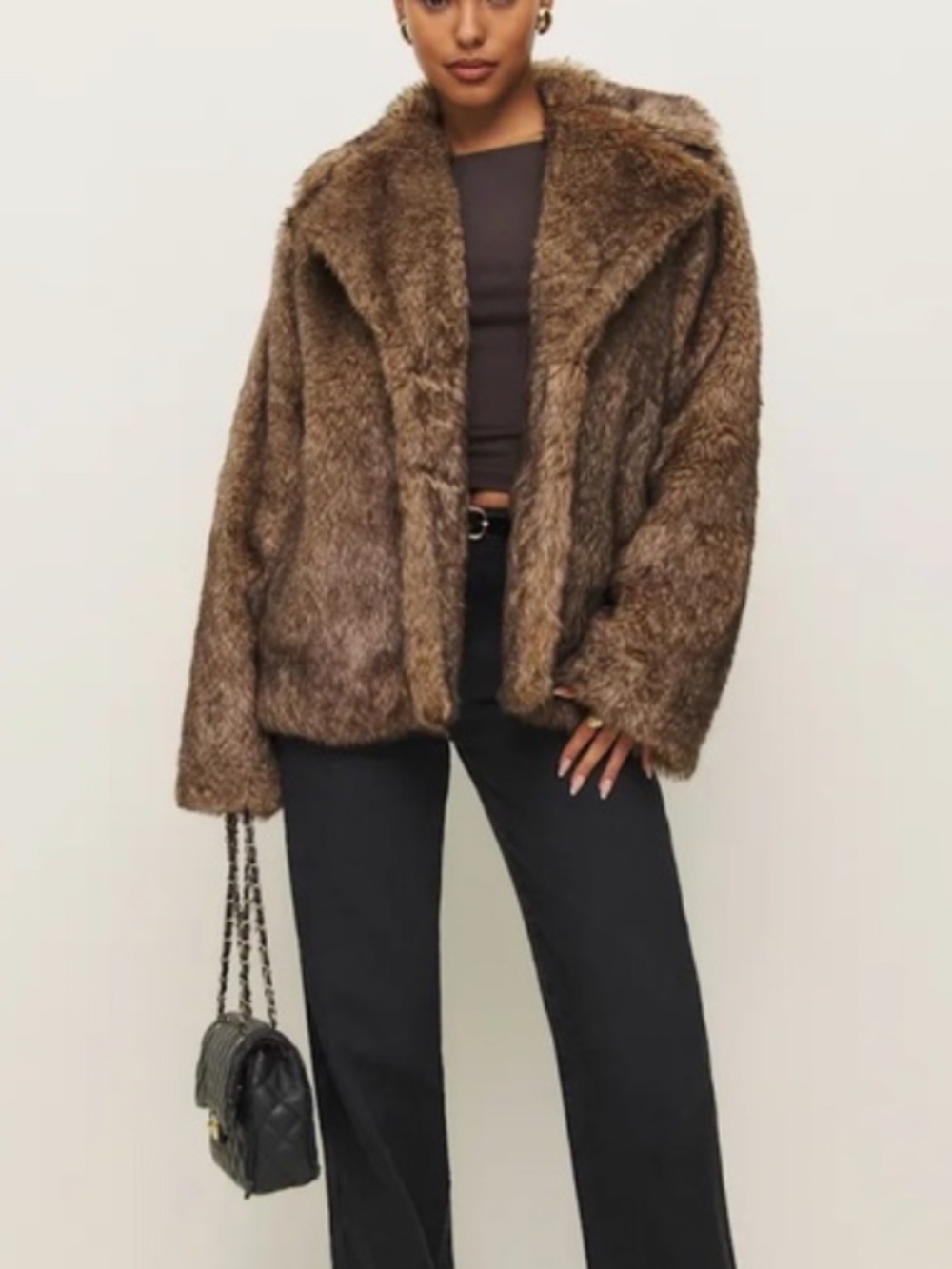 Reformation Ellie Faux Fur Coat | Size L | Oversized Faux Fur Overcoat